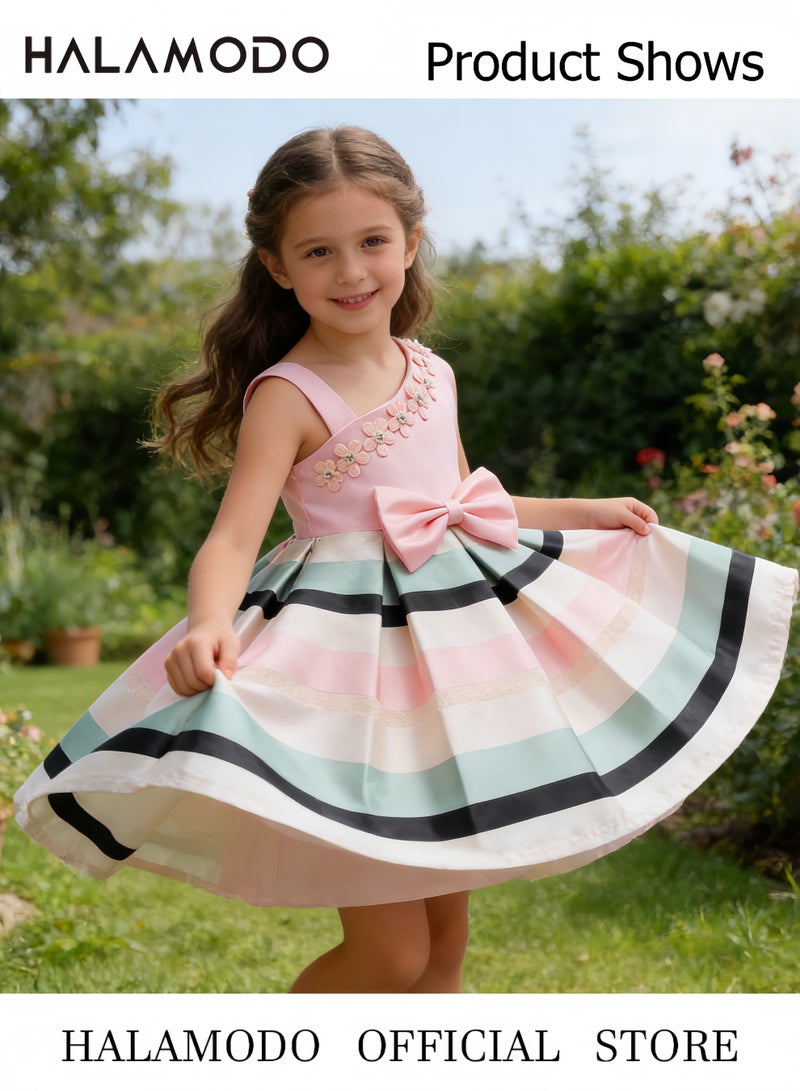 Halamodo 2-9T Flower Girls Floral Dresses Toddler Pageant Striped Dress Wedding Party Dress - Image 2